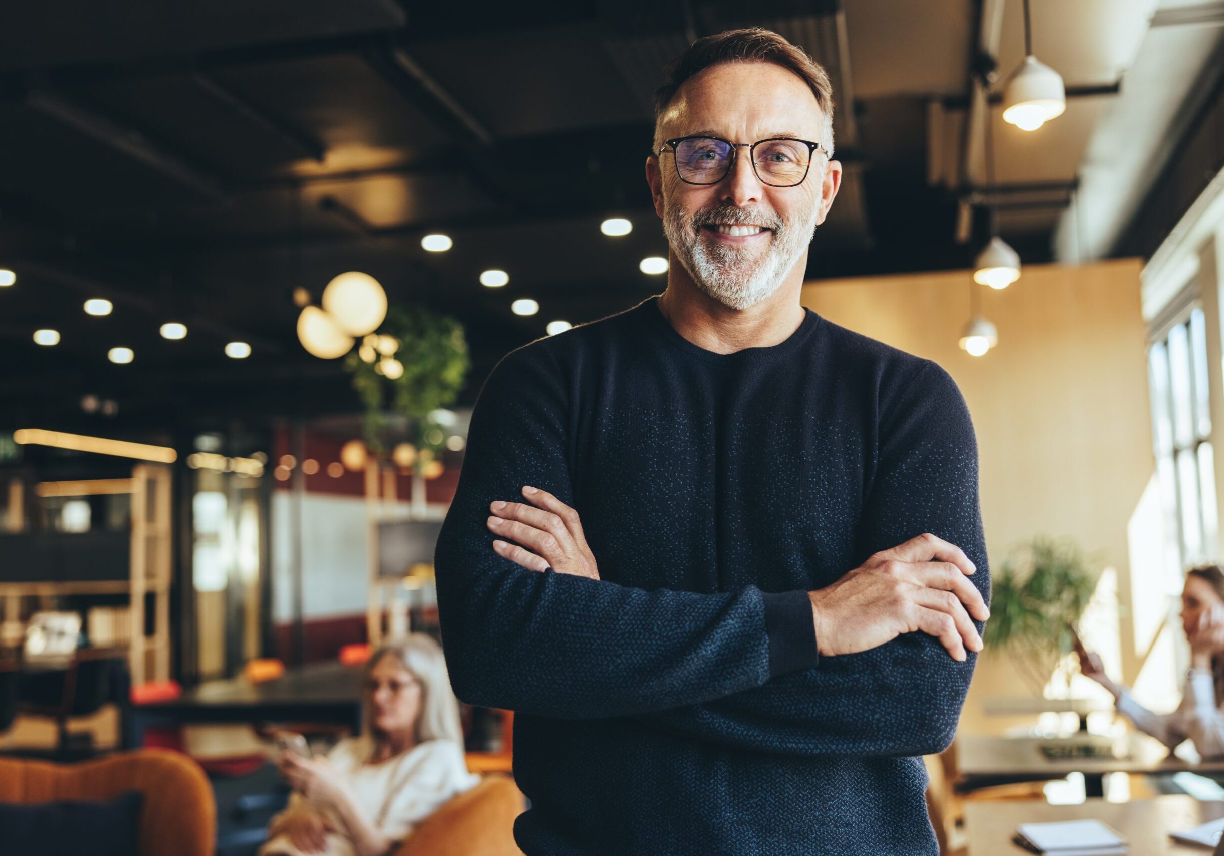 Mature,Businessman,Standing,In,A,Co-working,Space.,Happy,Mature,Businessman